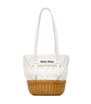 Miu Miu + White leather and wicker bucket bag
