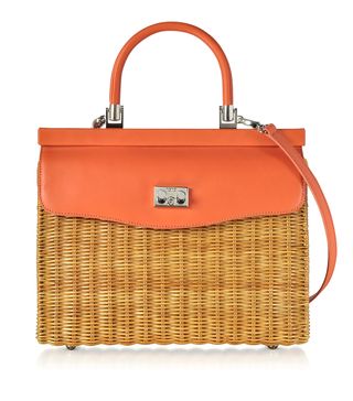 Rodo + Large Leather and Wicker Midollina Satchel Bag