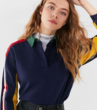 Urban Outfitters + Long Sleeve Colorblock Polo Shirt