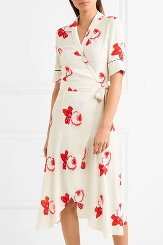 Ganni + Floral-Print Crepe Wrap Dress