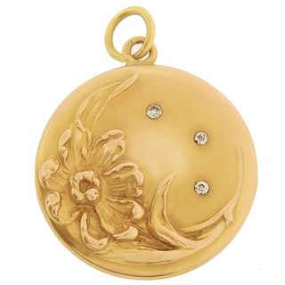 Vintage + Art Nouveau Locket With Diamonds 14k Gold Charm