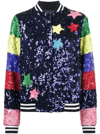 Mira Mikati + Sequin Bomber With Rainbow Sleeves