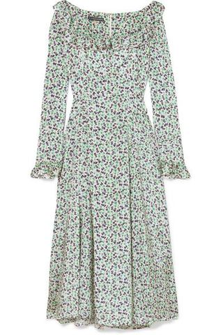AlexaChung + Ruffle-Trimmed Floral-Print Voile Midi Dress