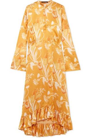 Mother of Pearl + Oleta Ruffled Floral-Print Silk-Satin Maxi Dress