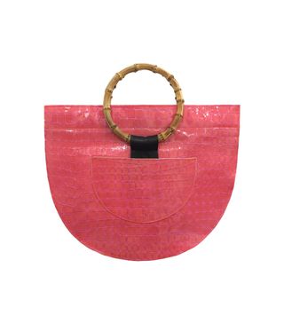 Veda + Medium Half Moon Bag in Hot Pink Croc