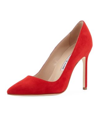 Manolo Blahnik + BB 105mm Suede Pumps in Red