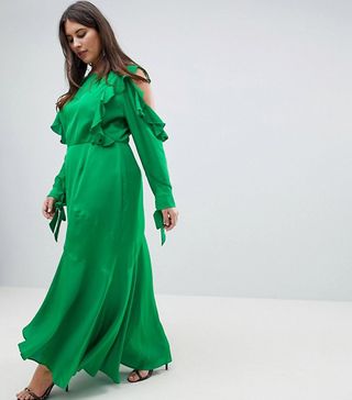 ASOS Curve + Ruffle Sleeve Maxi Dress With Cold Shoulder