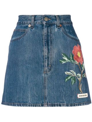 Gucci + Floral Embroidery Denim Skirt