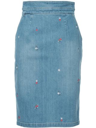 Guild Prime + Floral Embroidered Denim Skirt