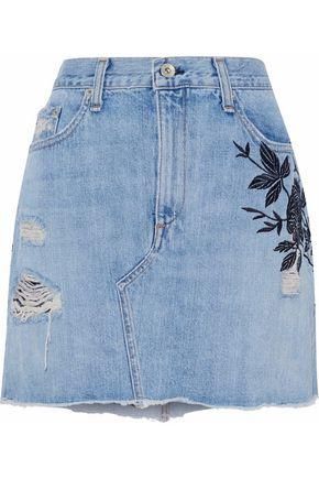 Rag & Bone + Embroidered Distressed Denim Mini Skirt