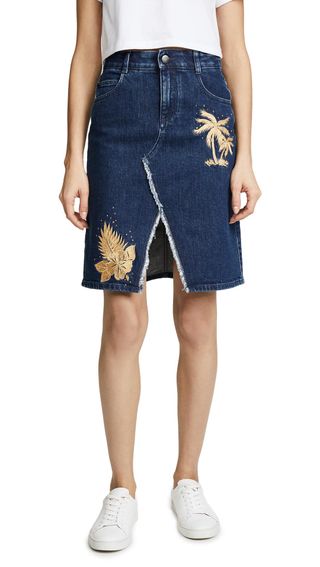 Stella McCartney + Embroidered Denim Skirt