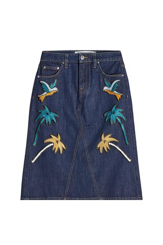 Victoria Victoria Beckham + Embroidered Denim Skirt
