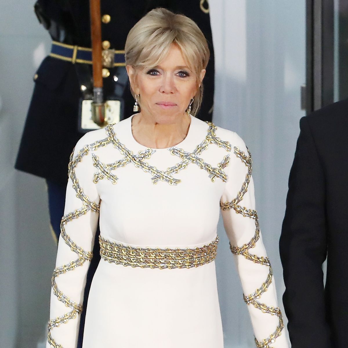 Brigitte Macron Wore a White Gown at the White House Who What Wear