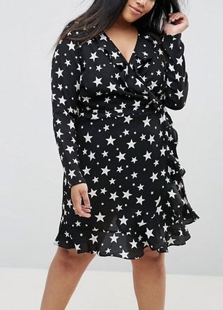 ASOS Curve + Star Print Ruffle Wrap Mini Dress
