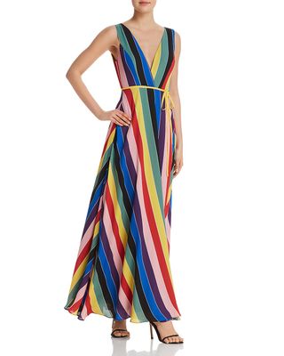 Aqua + Rainbow Striped Maxi Wrap Dress