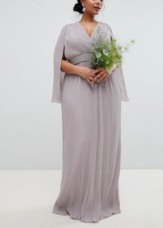 TFNC + Pleated Wrap Front Maxi Bridesmaid Dress With Cape Detail