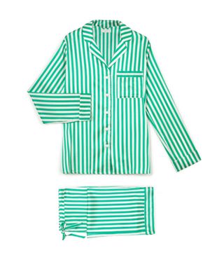 Yolke + Emerald King Stripe Stretch Silk Pyjama Set Emerald