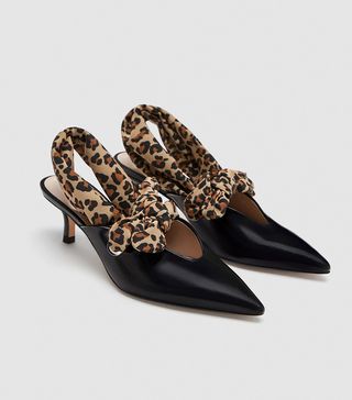 Zara + Leather High-Heel Pumps With Scarf Detail