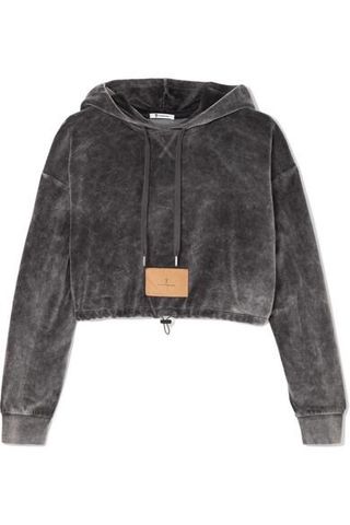T by Alexander Wang + Cropped Cotton-Blend Velour Hooded Top