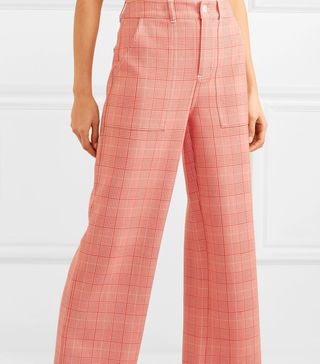 Ganni + Garvey Checked Cady Wide-Leg Pants