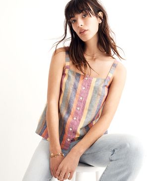 Madewell + Rainbow Stripe Button-Front Tank Top