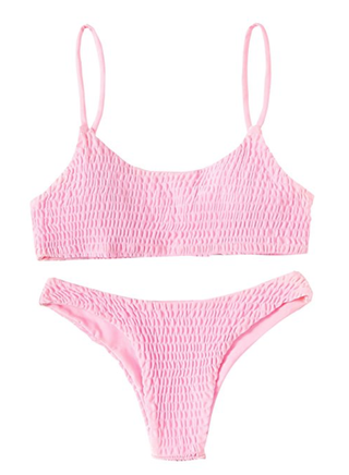 Solyhux + Two Piece Solid Color Shirred Bikini Set Swimsuit