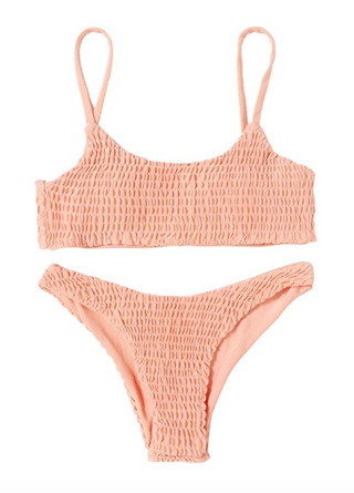Solyhux + Two Piece Solid Color Shirred Bikini Set Swimsuit