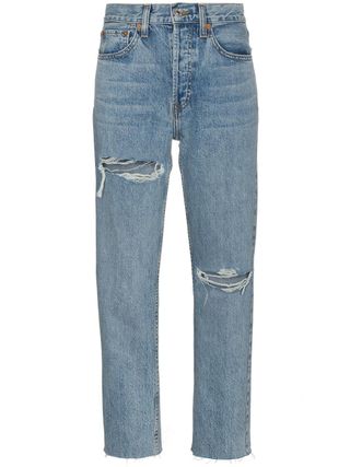 Re/Done + Stove Pipe High Waist Straight Ripped Jeans