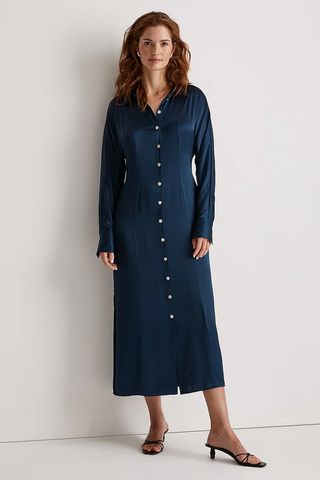 Madewell + Satin Button-Front Midi Shirtdress