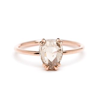 Sofia Kaman + Simple Solitaire Pear Shape Rose Cut 1.34 Ct Champagne Diamond Ring