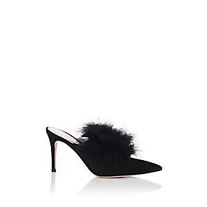 Gianvito Rossi + Feather-Embellished Suede Mules