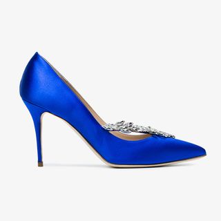 Manolo Blahnik + Blue Nadira Jewel 90 Satin Pumps