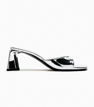 Zara + Metallic Block Heel Sandals