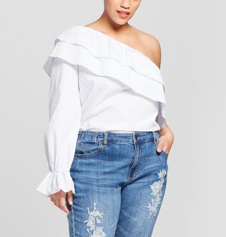 Who What Wear + Long Ruffle Sleeve One Shoulder Top
