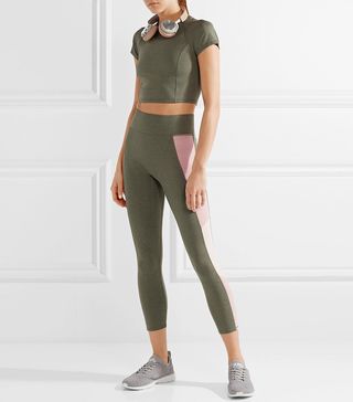 We/Me + The Center Cropped Color-Block Stretch-Jersey Leggings
