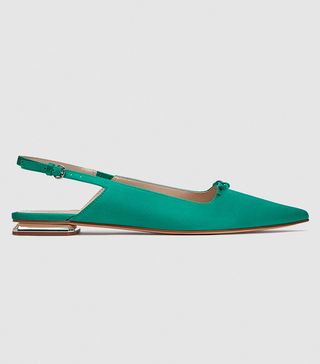Zara + Flat Slingback Shoes With Bow Detail