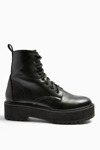 Topshop + Black Chunky Lace Up Boots