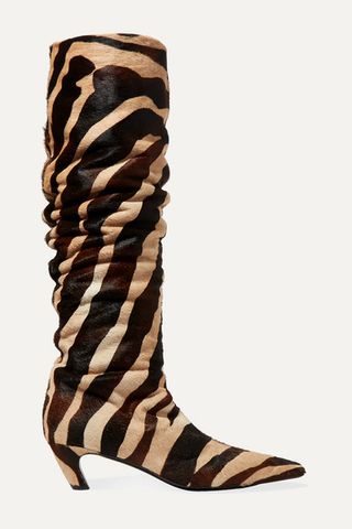 Khaite + Zebra-Print Calf Hair Knee Boots
