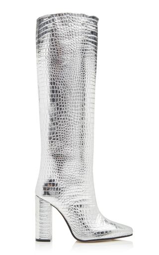 Paris Texas + Croc-Effect Metallic Leather Knee Boots