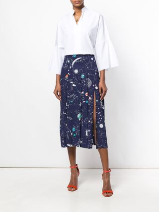 Rixo London + Georgia Pleated Printed Silk Crepe de Chine Midi Skirt