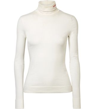 Calvin Klein 205W39NYC + Embroidered Cotton-Jersey Turtleneck Top