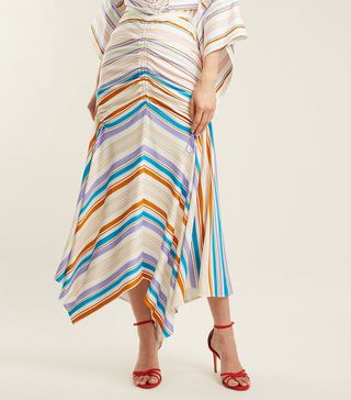 Peter Pilotto + Ruched Striped-Jersey Skirt