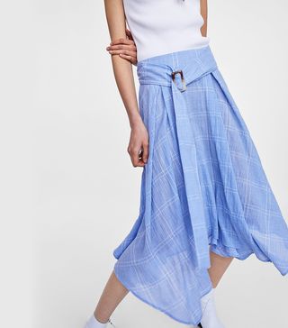 Zara + Checkered Skirt With Belt