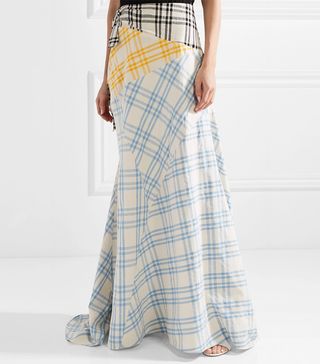 Rosie Assoulin + Paneled Checked Cotton Maxi Skirt