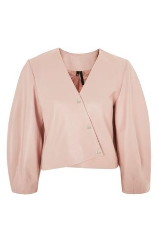 Topshop Boutique + Leather Puff Sleeve Wrap Top