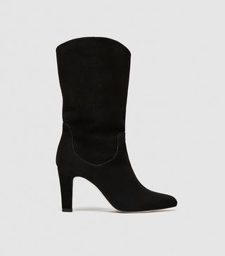Zara + Mid-Calf Leather Ankle Boots With Heels