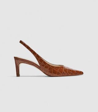 Zara + Embossed Leather Slingback Shoes
