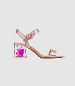 Zara + Satin Sandals With Embellished Heels