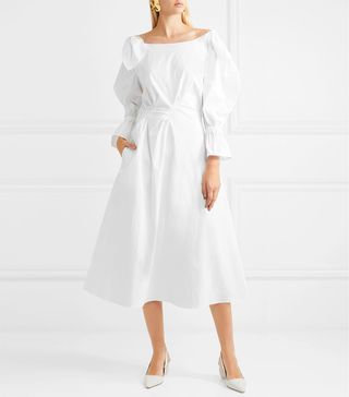 Rejina Pyo + Michelle Bow-Embellished Cotton-Blend Midi Dress