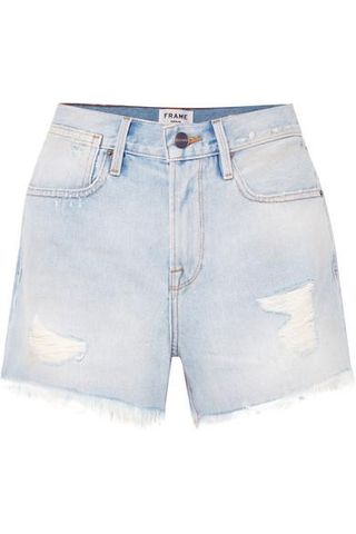 Frame + Le Stevie Distressed High-Rise Denim Shorts